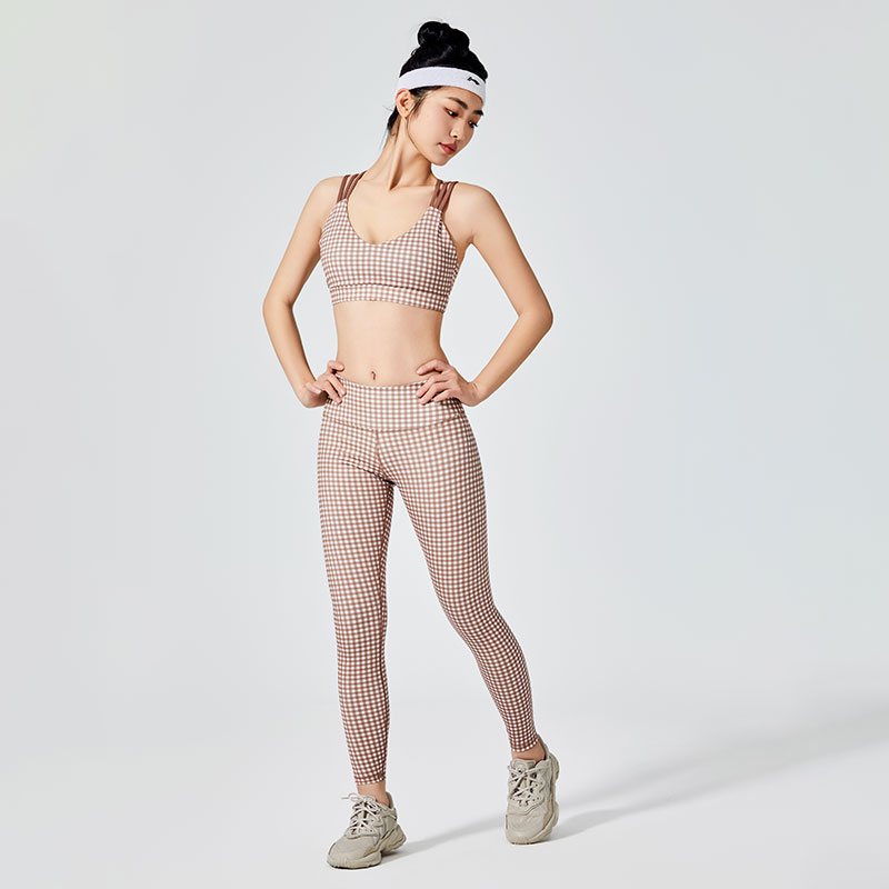 Dame brun rutete mønster Sports Leggings